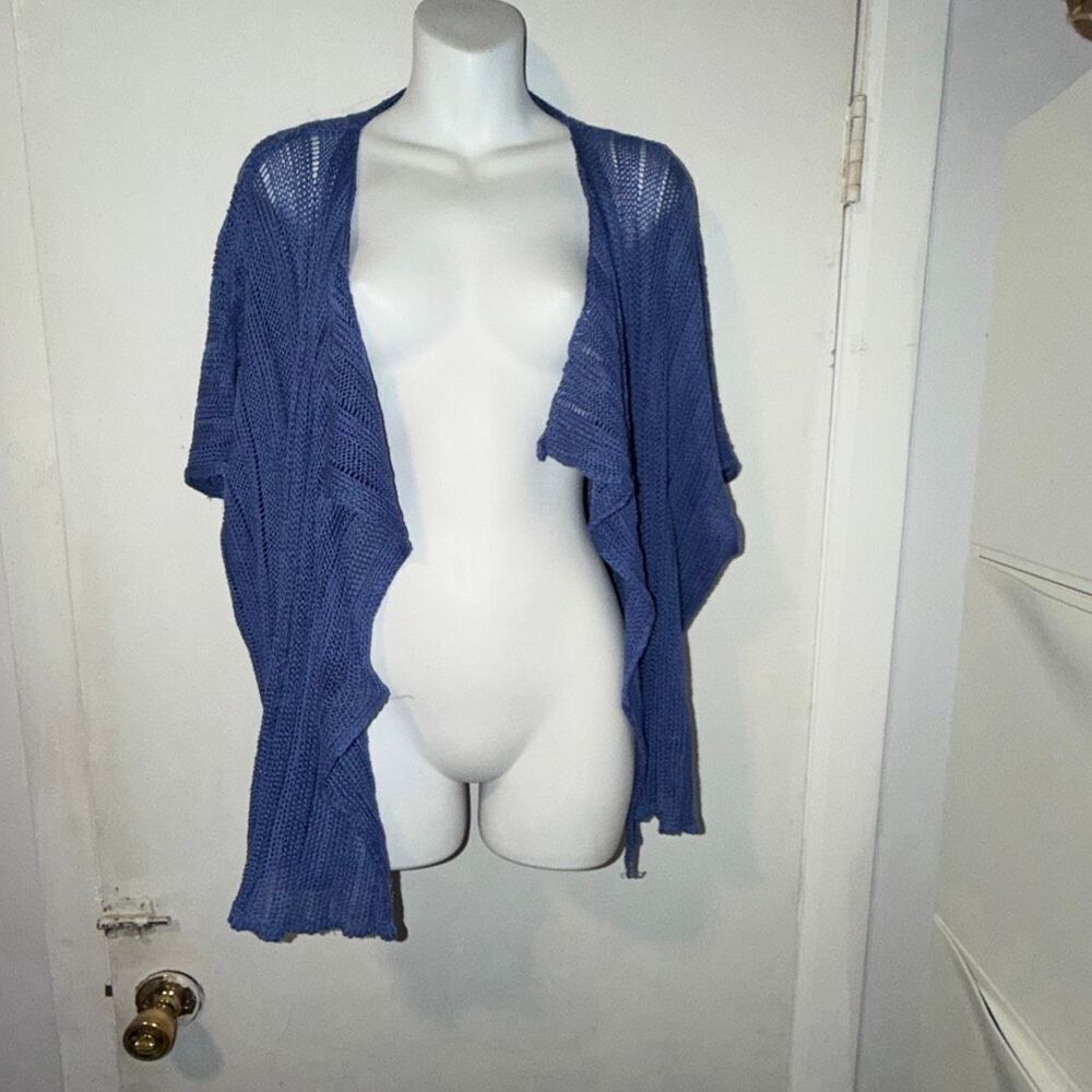 ZUZA BART Cornflower Blue Linen Knit Open Front Cardigan - Picture 4 of 9